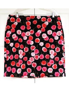 Talbots Cotton Canvas Black Floral Pencil Skirt 16P